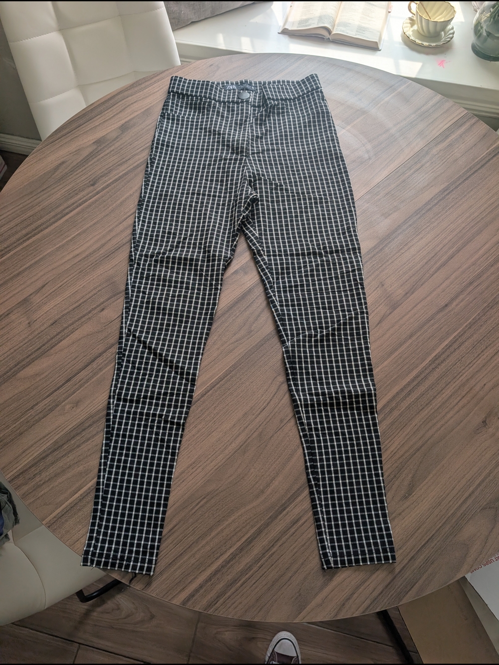 Zara Black & White Grid Skinny Pants